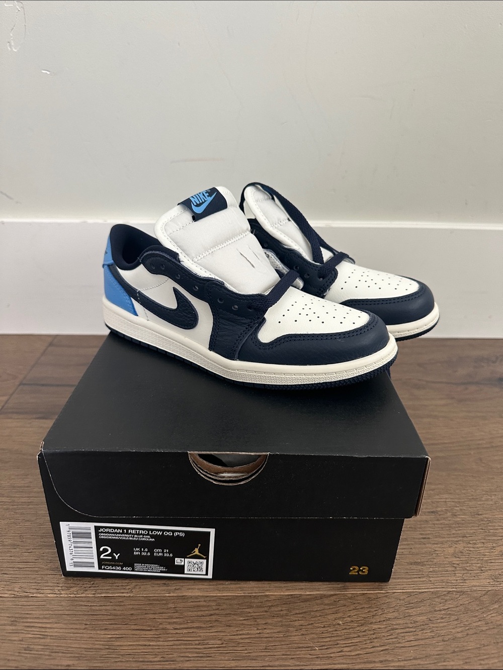 Nike Kids Air Jordan 1 Low - White, Navy & Light Blue